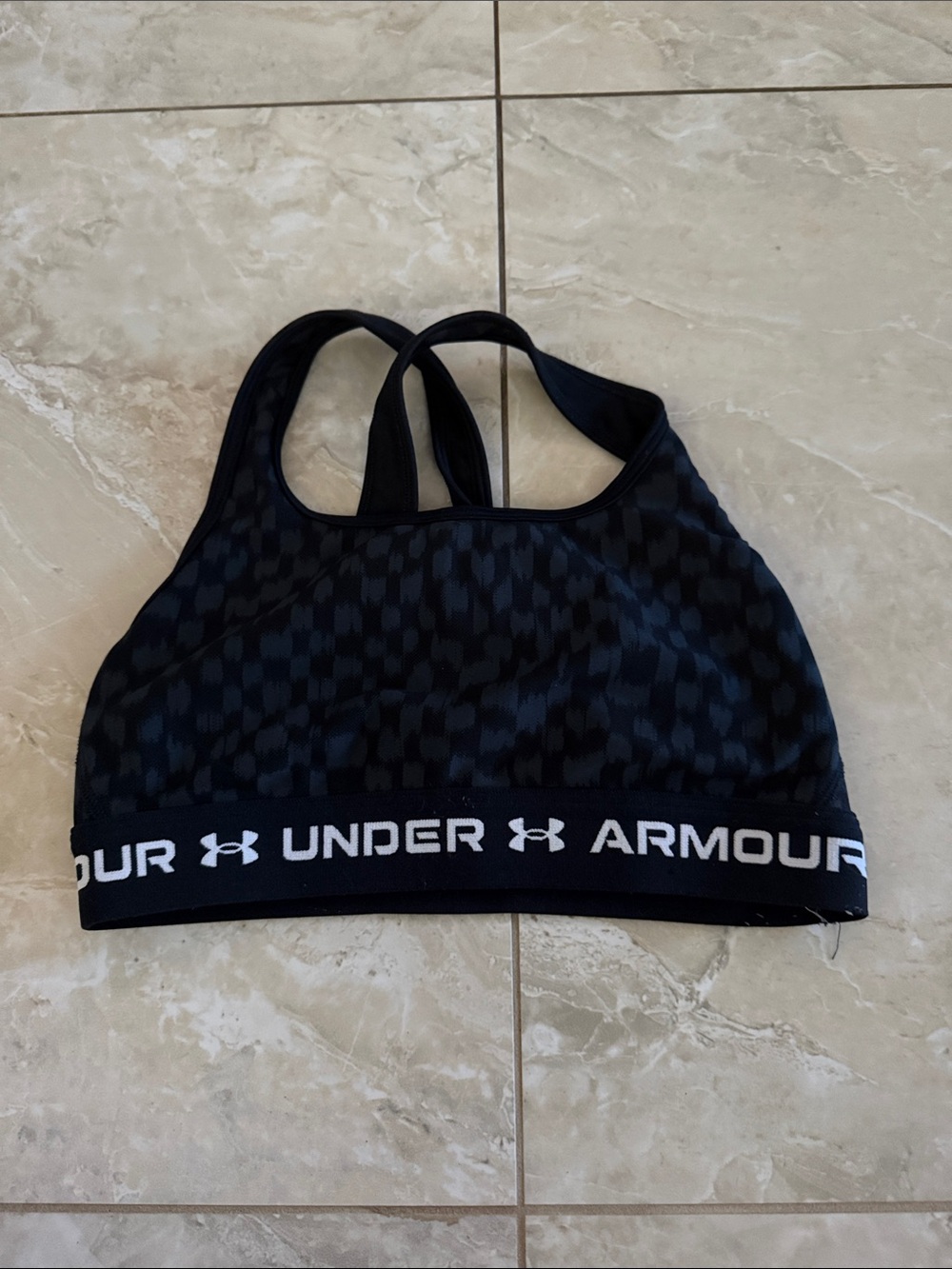 Under Armour Black & Dark Gray Patterned Sports Bra with Logo Band